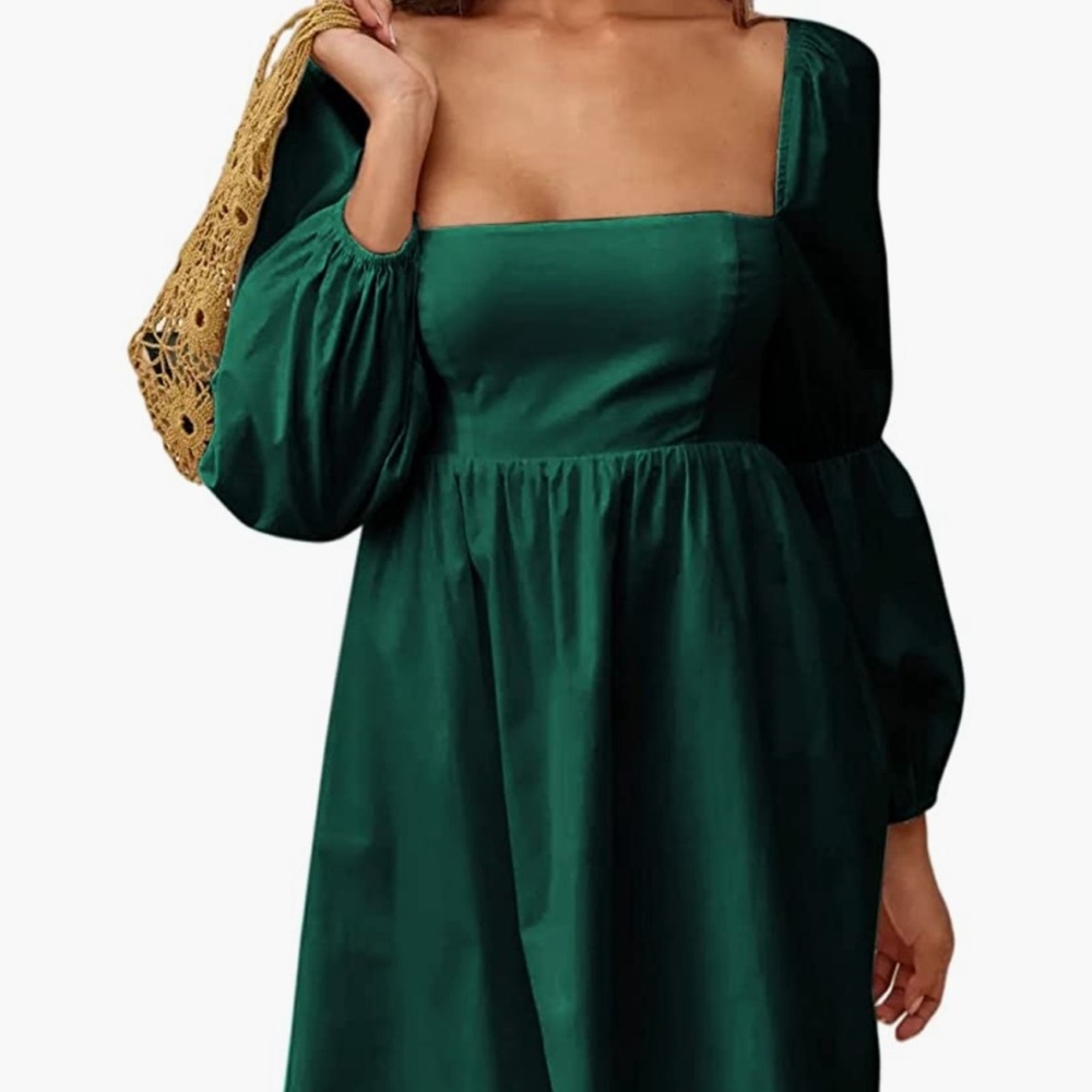 Elegant Green Long Sleeve Mini Dress